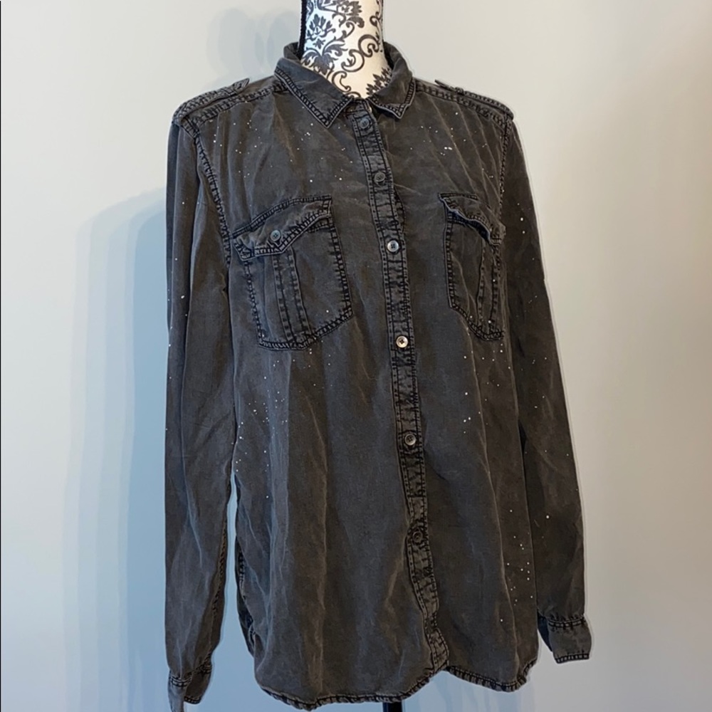 Black American Eagle splatter paint button up